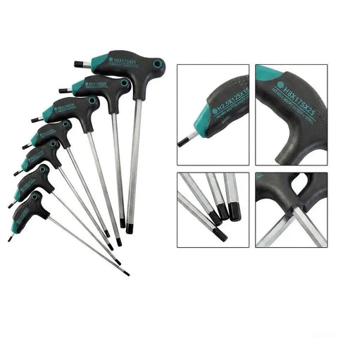 Check Out This Awesome T Type Hex Key Set With 7 Pieces That Make Auto Repair And Furniture Assembly Super Easy And Provide Serious Grip For Stripped Bolts. 7-piece T-handle hex key set, black steel with teal grips