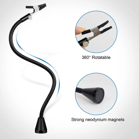 Magnetic Helping Hands Soldering Clamp with 360° rotatable arm and strong neodymium magnets for electronics welding repair.