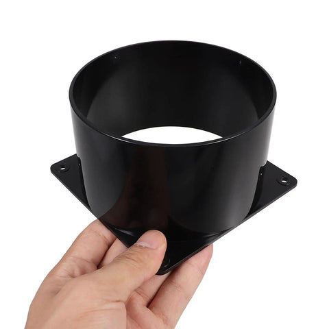 Cabilock Abs Square Air Vent Duct Connector Flange Plastic Outlet Adaptor For Heating Ventilation System Dust Collection Fittings Wall Mount Ducting, black duct flange in hand.