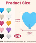 Hella Cute 10 Pack Heart Wall Hooks Super Sturdy Adhesive Mount Easy No Sweat Install Rust Resistant Stainless Steel Heavy Duty Stick On Organizers For Home Decor And Storage showing different colors and size 40mm.