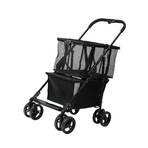 Heavy Duty Folding Utility Cart With Sweet Smooth Glide Swivel Wheels For No Sweat Hauling, black mesh design, suitable for errands and camping.