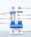 Front view of 63 Amp Two Pole AC Miniature Circuit Breaker For 120 To 240V Systems With DIN Rail Mount DZ47-63 50/60Hz Built To Last