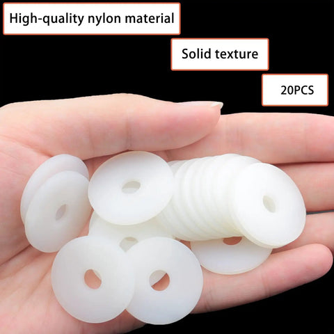 20 Pc Nylon Flat Washers Electrical Components Faucet Repair Kit Heavy Duty Fasteners Non Conductive And Sturdy Hardware For Home Projects shown in hand