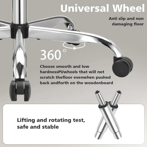 Universal wheel of Cloud-Like Comfy Office Chair With Footrest, showing anti-slip PU wheels and chrome base.