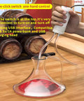 Food Grade USB Electric Auto Siphon Pump For Bottling Your Own Home Brew Beer Wine Beverages And Kombucha, 5V DC Transfer Pump Kit, shown siphoning red liquid into a decanter with a 6.5 ft hose.