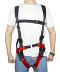 Person wearing Beefy Full Body Climbing Harness With CE Certified EN353-1 Rescue Rappelling Gear highlighting chest straps.