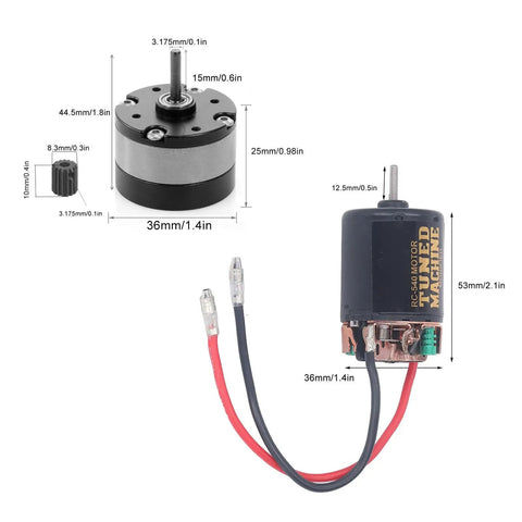 Universal 540 Brushed RC Car Motor With One Third Reduction Planetary Gear System 13T 80T with dimensions