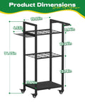 Heavy Duty 3 Tier Metal Garden Tool Organizer On Wheels With Side Hooks Freestanding Garage Storage Rack dimensions
