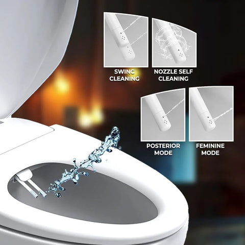 Left Side Elongated Bidet Toilet Seat With Dual Nozzles, T Adapter And Bottle, adjustable water pressure, self-cleaning