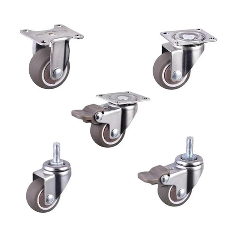 Set Of Four Lightweight TPE Caster Wheels With Brakes For Furniture And Home Office, Smooth Rolling, M6 M8 M10 Stem