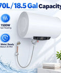 Heavy Duty Wall Mounted Electric Water Heater With 18.5 Gallon Tank And 1500 Watt Fast Heat Coil showing sleek design and digital control.