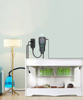 Room setup showing 2 In 1 All In One Temperature And Humidity Controller Outlet Plug In Thermostat Humidistat on reptile enclosure.