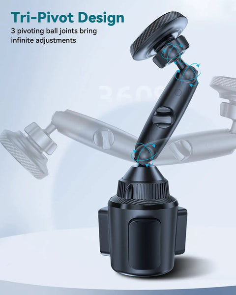 Beefy Magnetic Cup Holder Phone Cradle With MagSafe N54 Magnet Flexible Tri Pivot Arm for Car Mount demonstration