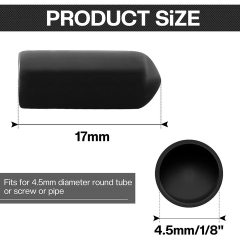 Diagram showing 60 Pieces 4.5mm Screw Thread Protectors Rubber End Caps For Round Tubes Black Vinyl Tube Caps 15mm Length Inner Diameter 4.5mm