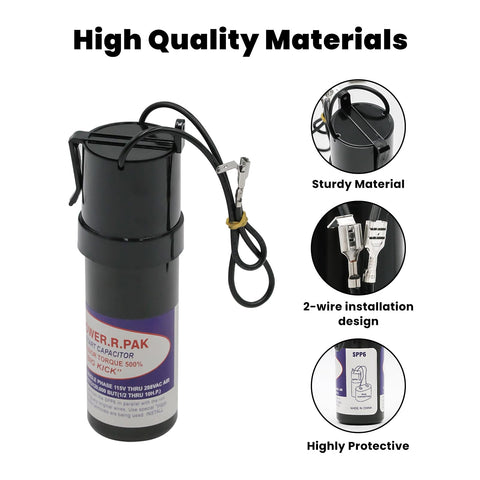 Hard Start Kit For Air Conditioners With Hard Start Capacitor 115V To 288VAC, sturdy material, 2-wire design, protective shell.