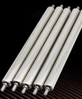 Five Piece Set Stainless Steel Gravity Conveyor Rollers Heavy Duty Replacement Parts Industrial Grade Transmission Roller for Commercial Lines Powerless Belt Systems Size 36 Inch Length Dia 2 4 Inch Durable And Rust Resistant Build showing five stainless steel rollers.