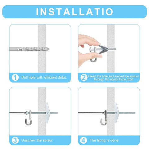 Installation steps for Beefy Heavy Duty Drywall Anchors Kit With One Eighth Inch Toggle Bolts, 200 PCS, 50 Sets, Metal Butterfly Anchors.