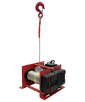 Heavy Duty 1500W Electric Hoist Lifts Up To 800kg With Double Rope Config, red steel motor and cable for warehouse lifting.