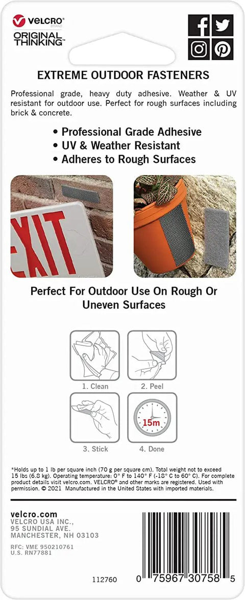 Packaging of Industrial Strength Hook And Loop Fasteners For Outdoor Use, Tough As Nails Heavy Duty That Holds Up To 15 Lbs