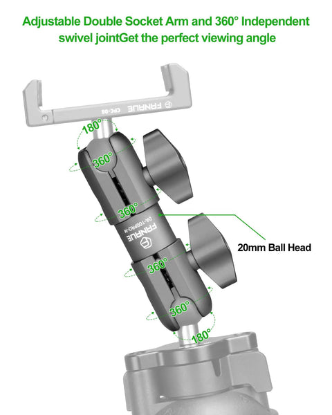 Composite Double Socket Swivel Arm 3.7 Inch Aluminum Mounting Arm Dual 20mm Socket Ends Fits 20mm Attachment Ball For Vehicle GPS Mount Durable For Rugged Use With Lifetime Warranty, 20mm ball head