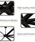 Heavy Hitting Two Pack One Hundred Inch Industrial Ceiling Fan With Remote Control Inside Or Outside Featuring Solid As A Rock Black Metal Blades and high-quality motor.