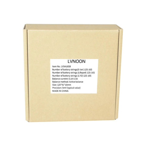 Game Ready Smart Active Battery Balancer With 5.5 Amp Output And Dead On Accurate 5 Mv Control For Li Ion Ncm Lifepo4 Lto Packs cardboard box showing specifications with item number and balance method.
