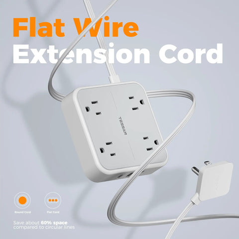 Extension Cord 10 Ft Long Surge Protector Power Strip With 4 Outlets 3 USB Ports Including USB C 900 Joules Protection