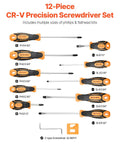 12 Piece Screwdriver Set With Magnetic Tips And Crv Steel Build, precision tools with multiple sizes of bits for versatile use.
