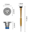 1 Piece Screwdriver And 10 Piece Screw Set For Ray Ban Meta Wayfarer Skyler Headliner Gen 2 And Oakley Meta HSTN Smart Glasses Temple Screws Replacement Kit Quick Fix For Loose Temples showing screwdriver and screw dimensions