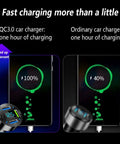 Comparison of QC3.0 car charger vs. ordinary charger with two charging levels, featuring 66W Fast Car Charger With PD And QC 3.0 Volt Meter And LED Lights Four Port Universal 12 To 24V Car Lighter Plug True Quick Charge For iPhone 14 13 12 Samsung S22 S21 S20 And iPad.