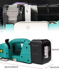 Grab And Go Packaging Cordless Hot Melt Strapping Machine With Fast Charge Battery For Seamless Plastic Strap Friction Welding Durable Electric Handheld Banding Tool Plug And Play Ready close-up of the motor and handle details.