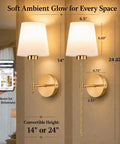 Premium Gold Wall Sconces Set Of 2, Wireless Rechargeable And Dimmable Battery Operated Lights, showing dimensions for setup.