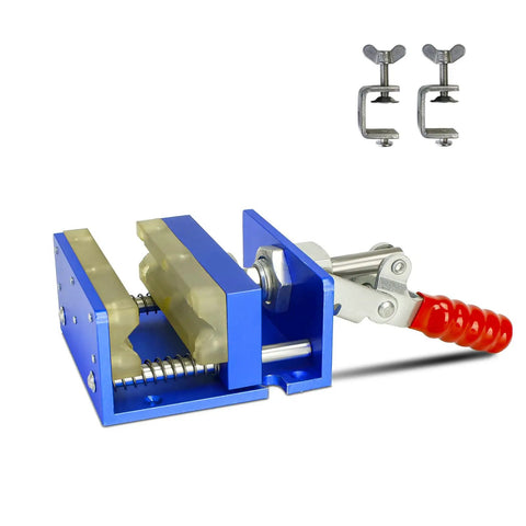 No Fuss Drill Free Golf Club Vise With Heavy Duty Aluminum Shaft Clamp and Rock Solid Workbench Mount Grip Removal Tool for Quick Repairs and Easy Grip Swaps.
