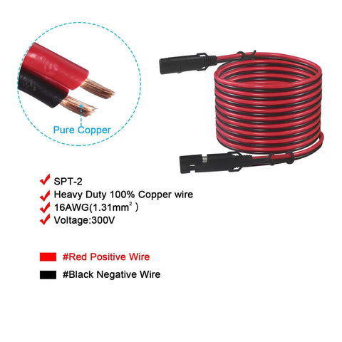 Heavy Duty SAE Extension Cable 16AWG 20 Foot For Battery Chargers showing coiled red and black copper wire, dust caps visible.