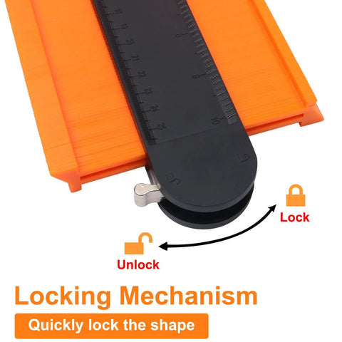 Close-up of the 10 Inch Contour Gauge Duplicator with Lock showing the locking mechanism for precise layout and shape copying.