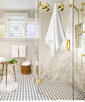 Set of 4 Brushed Gold Suction Cup Shower Hooks, 15 Lb Capacity, SUS 304 Stainless Steel Towel Hooks displayed in modern bathroom