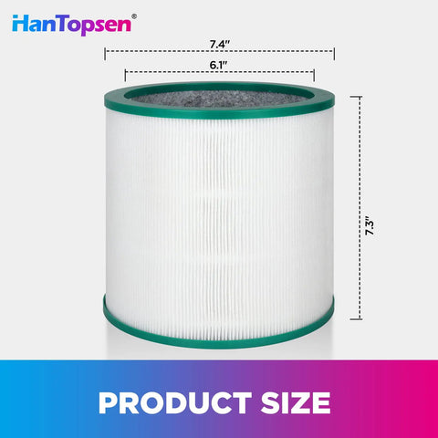 2 Pack TP01 Replacement Air Purifier Filter For Dyson Tower Purifier 3 in 1 True HEPA and Activated Carbon Filter, product dimensions.