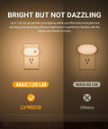 Comparison of Ultra Bright 120LM Plug In Motion Sensor Night Light With Stepless Dimming showing 120LM vs 40LM brightness installed