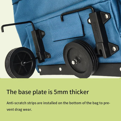 Close-up of wheels and base of Lake Blue Collapsible Shopping Cart With 360 Degree Swivel Wheels For Travel And Home.