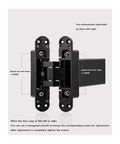 Invisible Hinges Set With Automatic Closing And Adjustable Hydraulic Buffer for secret doors, showing adjustment features.