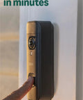 Wireless Video Doorbell Packing 2K Resolution And Long Battery Life With Snappy Audio Clarity Head To Toe Frame Smart Motion Alerts Installs Like A Breeze Includes Sync Module Core Matte Black mounted on a wall.