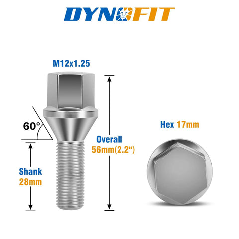 Garage Ready M12x1.25 Steel Lug Bolts Set With 28mm Shank Fits Jeep Compass Cherokee And Renegade Plus Fiat 500 Dodge Dart On Aluminum Wheels Rock Solid Grip Built Tough For The Long Haul Set Of Twenty showing dimensions and details of a steel lug bolt.