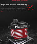 Premium 11Kg Digital Servo Motor Featuring A Blazing Fast Hollow Cup Coreless System And Knockout Full Metal Gears For RC Cars Planes Helicopters And Robots Built Tough Smooth Running Red Finish on a circuit board.