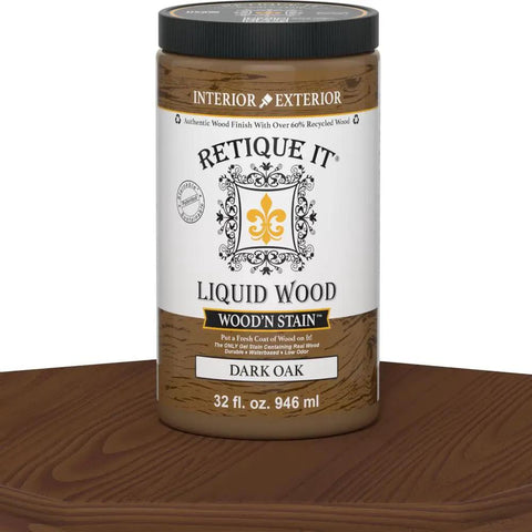 Smooth Operator Liquid Wood Gel Stain 32 oz jar in Dark Oak on wooden surface for interior and exterior use.