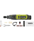 Compact Cordless Rotary Tool With 4V USB Lithium Battery And Variable Speed Control No Sweat Operation, with accessories and USB.