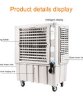 Portable Evaporative Air Cooler With Built In Water Tank And Easy Grip Remote Control, side view showing swing blade and water level.