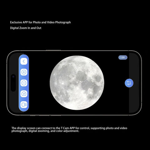 WiFi Telescope Electronic Eyepiece With 2.8 Inch Screen FHD Video shows the moon on display for clear observation and easy night sky shots.
