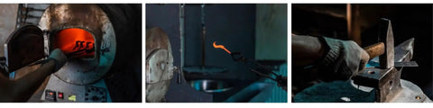 Pro Grade Dual Handle Draw Knife Sporting A Killer Razor Edge And Sweet Grip heating process in forge with glowing steel
