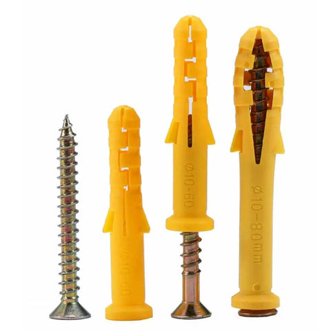 Yellow Plastic Wall Anchor Kit With 304 Stainless Self Tapping Screws And Wall Plugs For Drywall Concrete Brick Hollow Walls 6mm 8mm 10mm Anchor Sizes Assortment DIY Friendly M10x50mm Screws 10 Pieces with yellow wall anchors and metal screws