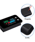 Waterproof Battery Monitor With Bracket For 7 To 100V Systems Digital Display showing capacity, voltage, temperature, close-up details